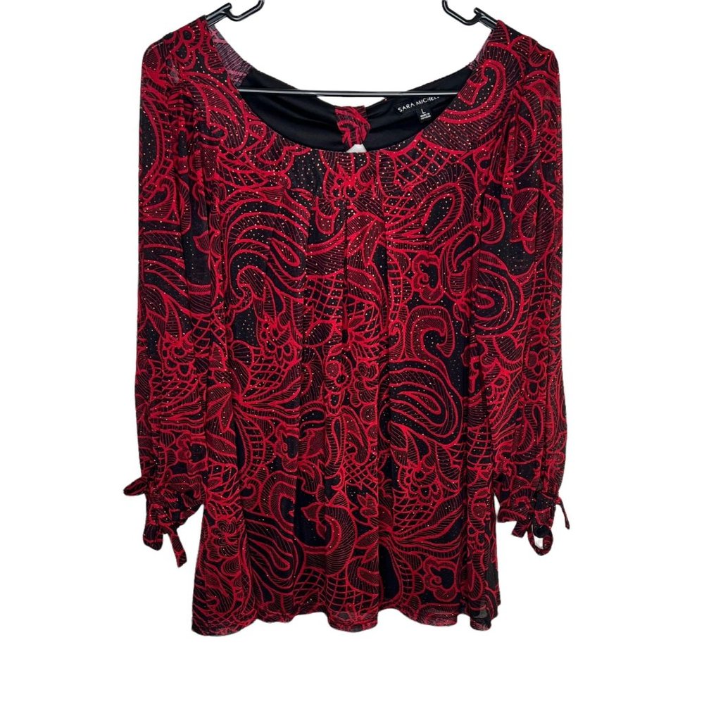 Sara Michelle Top 3/4in Sleeves Lined Red/Black Womens L